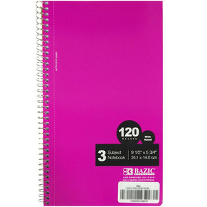 Bazic Notebook Spiral W/R 3-Subject 9.5in x 5.75in 120ct