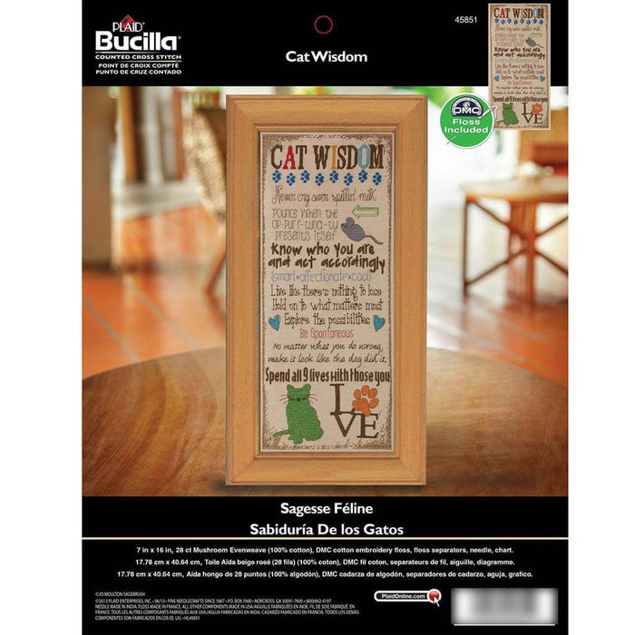 Cat Wisdom Counted Cross Stitch Kit 7in x 16in 28 Count