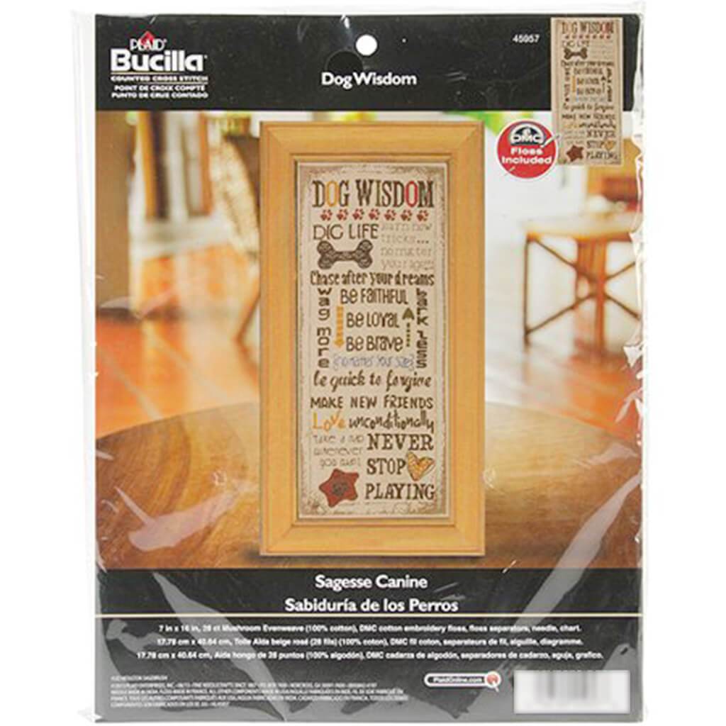 Bucilla Counted Cross Stitch Kit 7in x 16in Dog Wisdom 28 Count