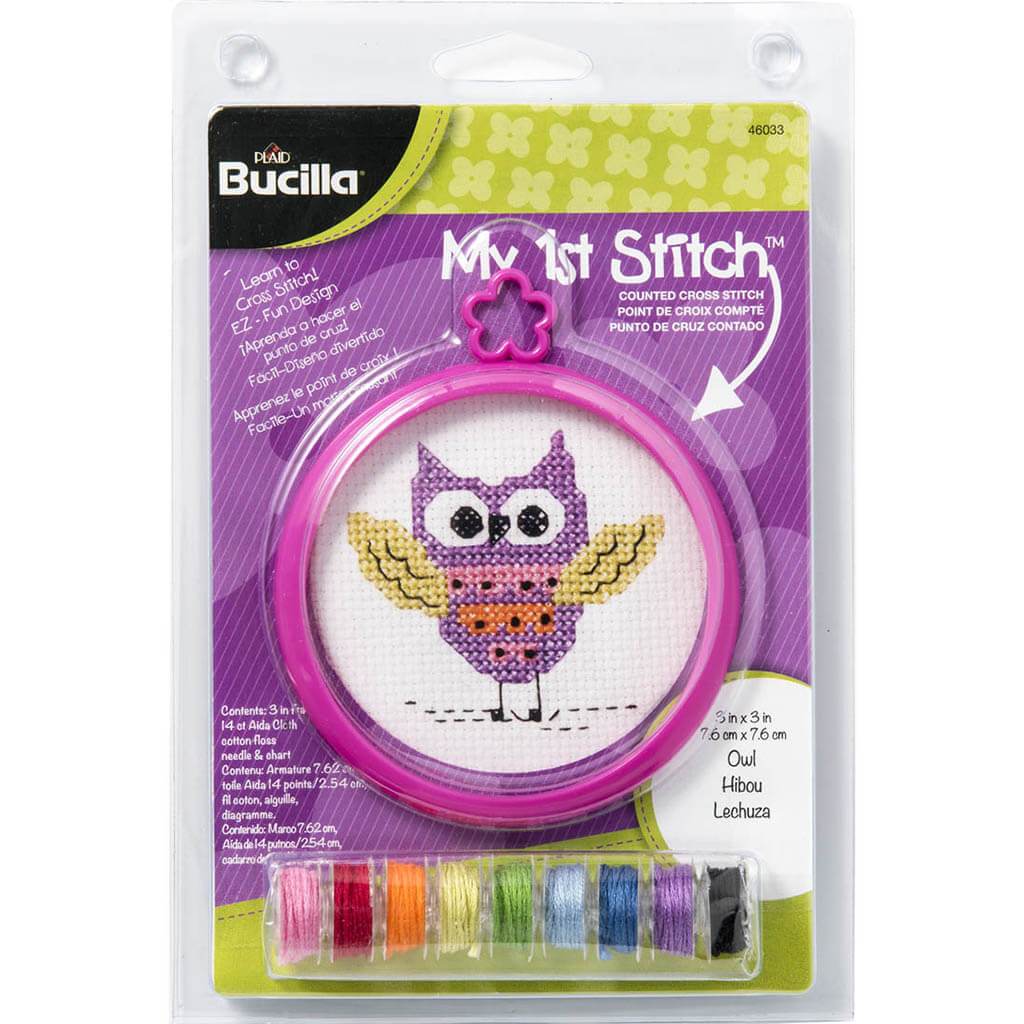 Bucilla/My 1st Stitch Mini Counted Cross Stitch Kit 3in Round Owl 14 Count