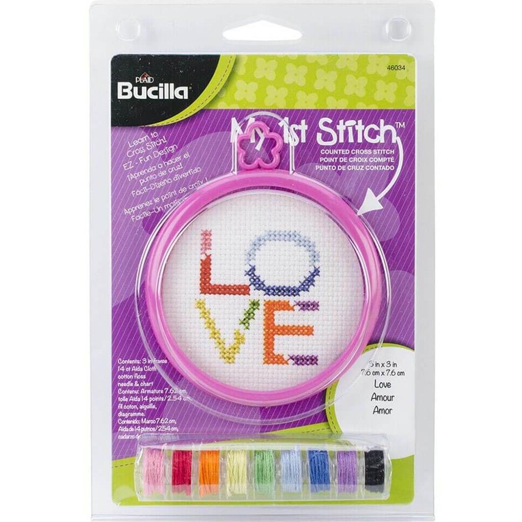 Bucilla/My 1st Stitch Mini Counted Cross Stitch Kit 3in Round Love 14 Count