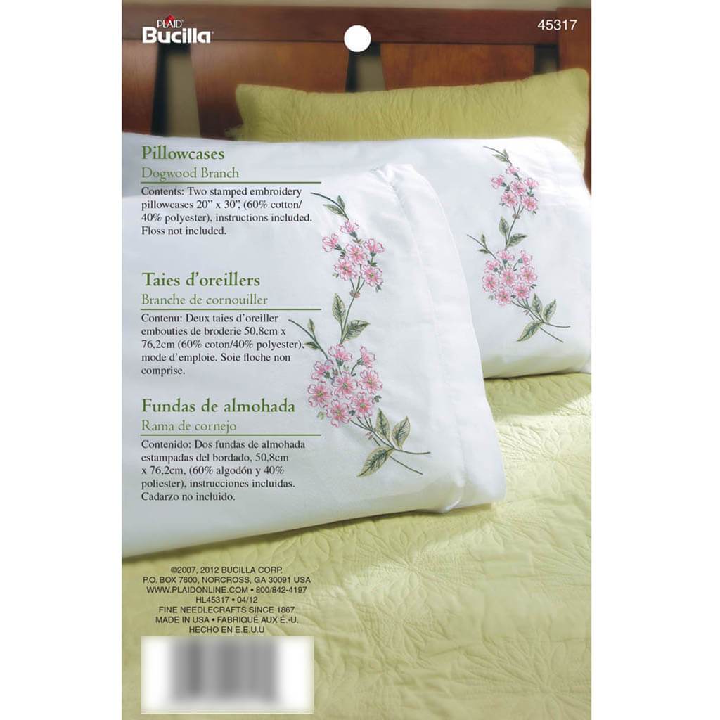 Bucilla Stamped Embroidery Pillowcase Pair 20in x 30in Dogwood Branch