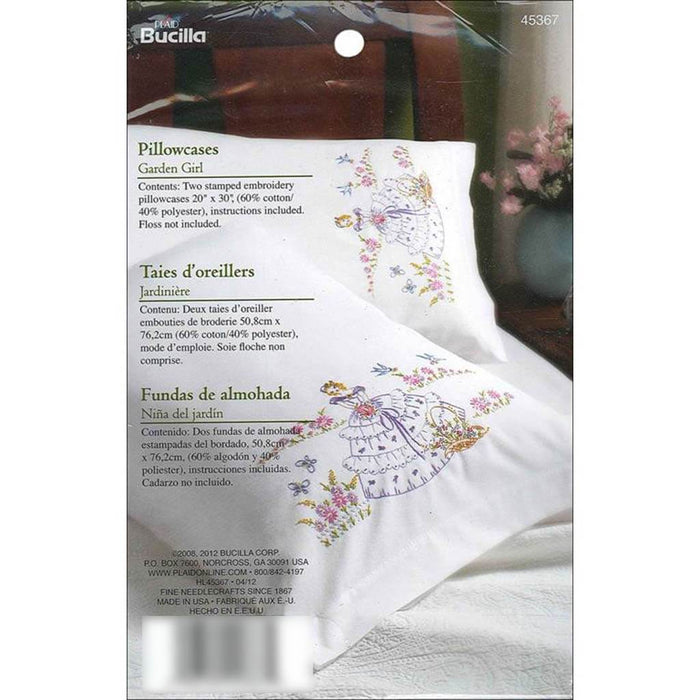 Bucilla Stamped Embroidery Pillowcase Pair 20in x 30in Garden Girl