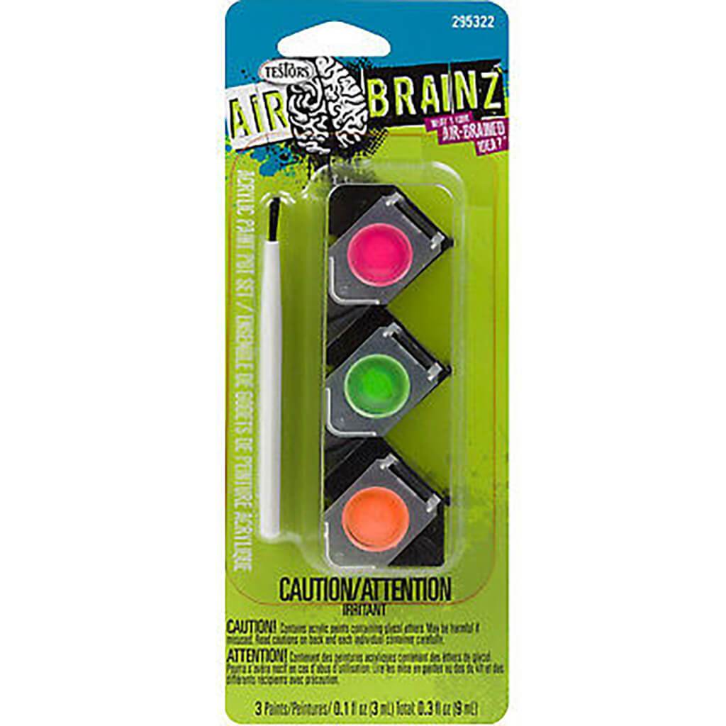 Airbrainz Acrylic Paint Pot Set 3 Colors Pink Orange Green