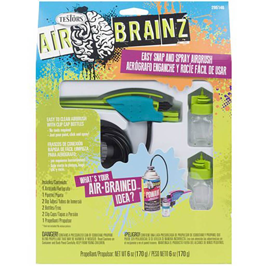 Air Brainz Easy Snap &amp; Spray Airbrush with Bottles Propellant Turquoise/Lime