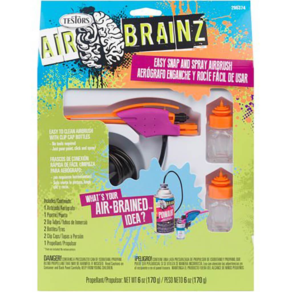 Air Brainz Easy Snap &amp; Spray Airbrush with Bottles Propellant Pink/Orange