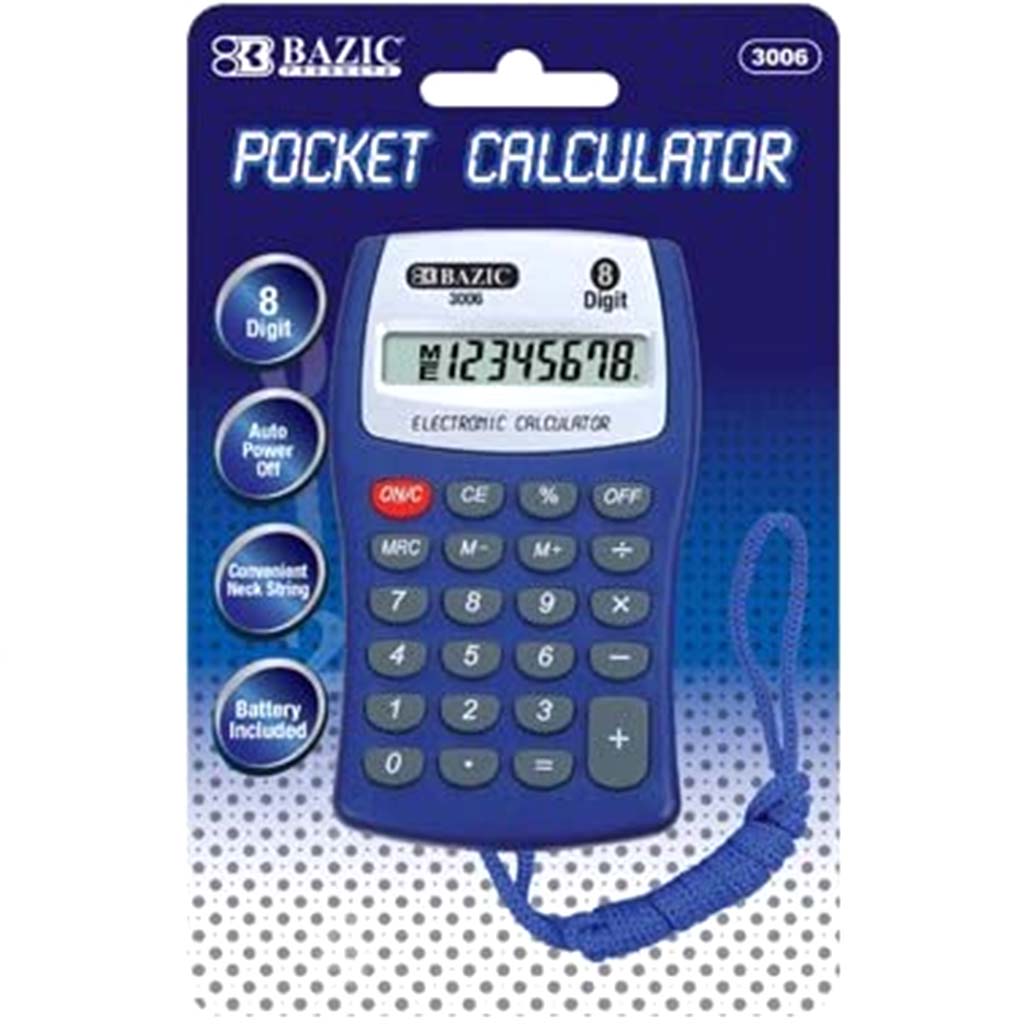 8 Digit Pocket Size Calculator with Neck String Blue 