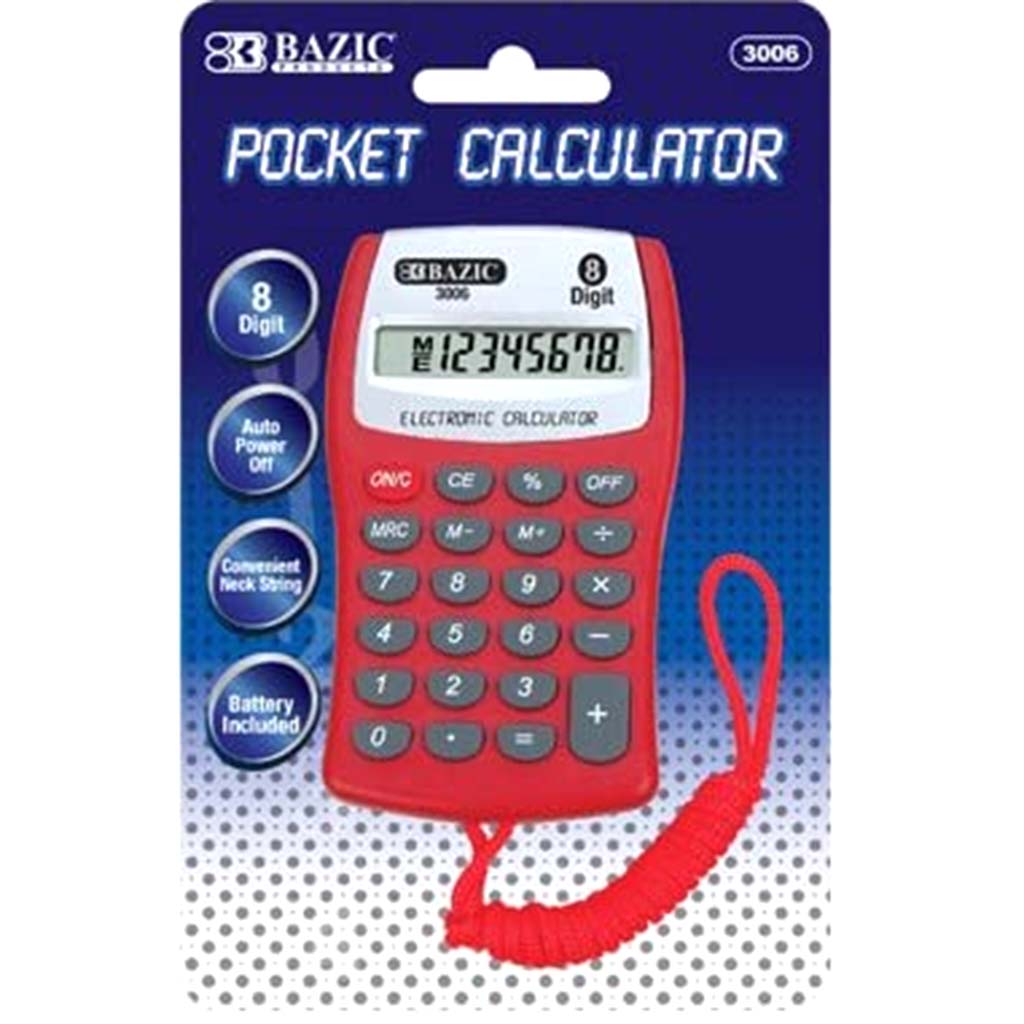 8 Digit Pocket Size Calculator With Neck String Red 