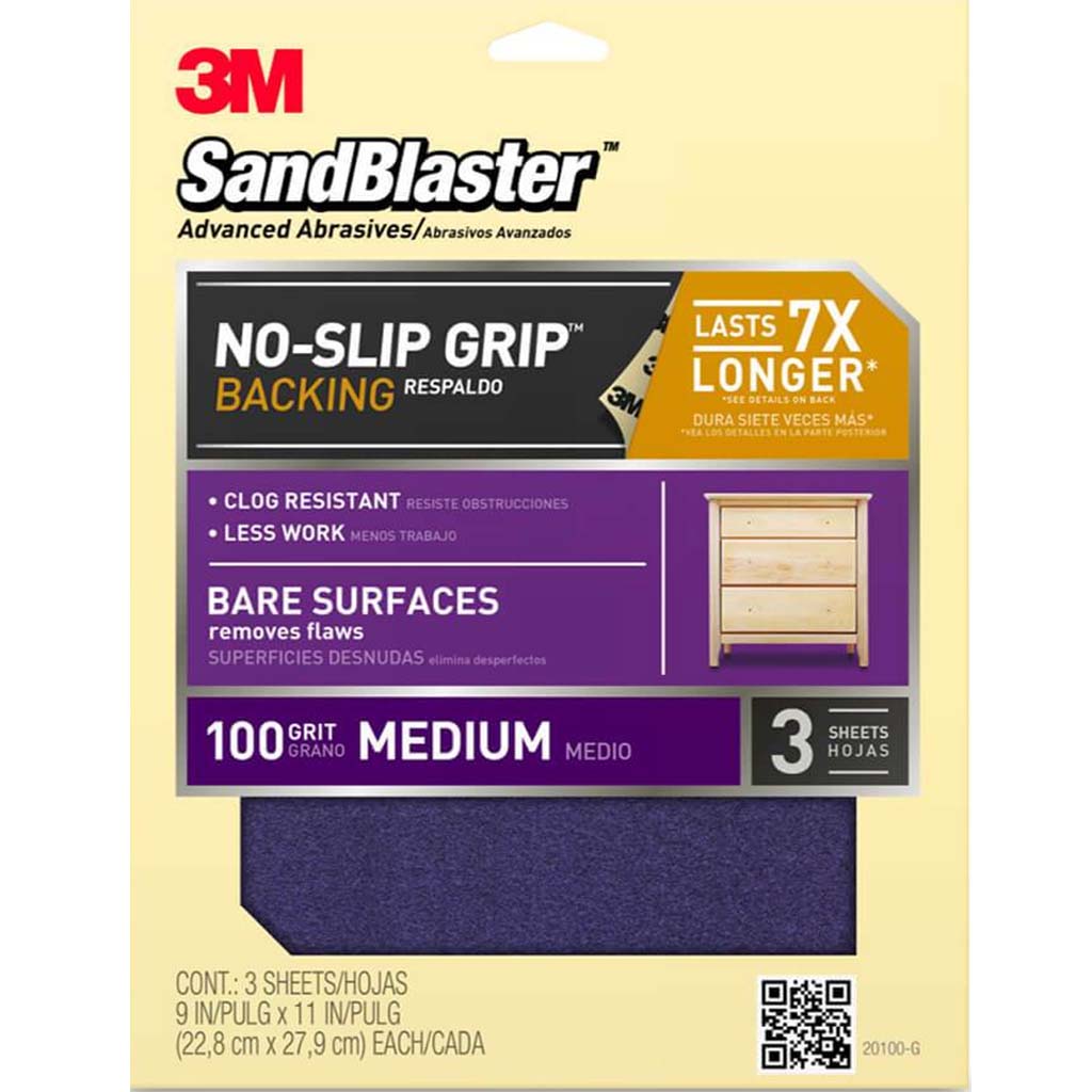 SandBlaster No-Slip Grip Bare Surfaces Sandpaper 100 Grit 9in x 11in 