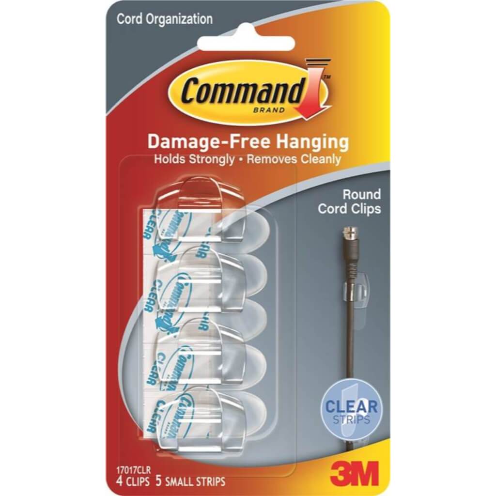 3M COMMAND Clear Round Cord Clips Strips Set