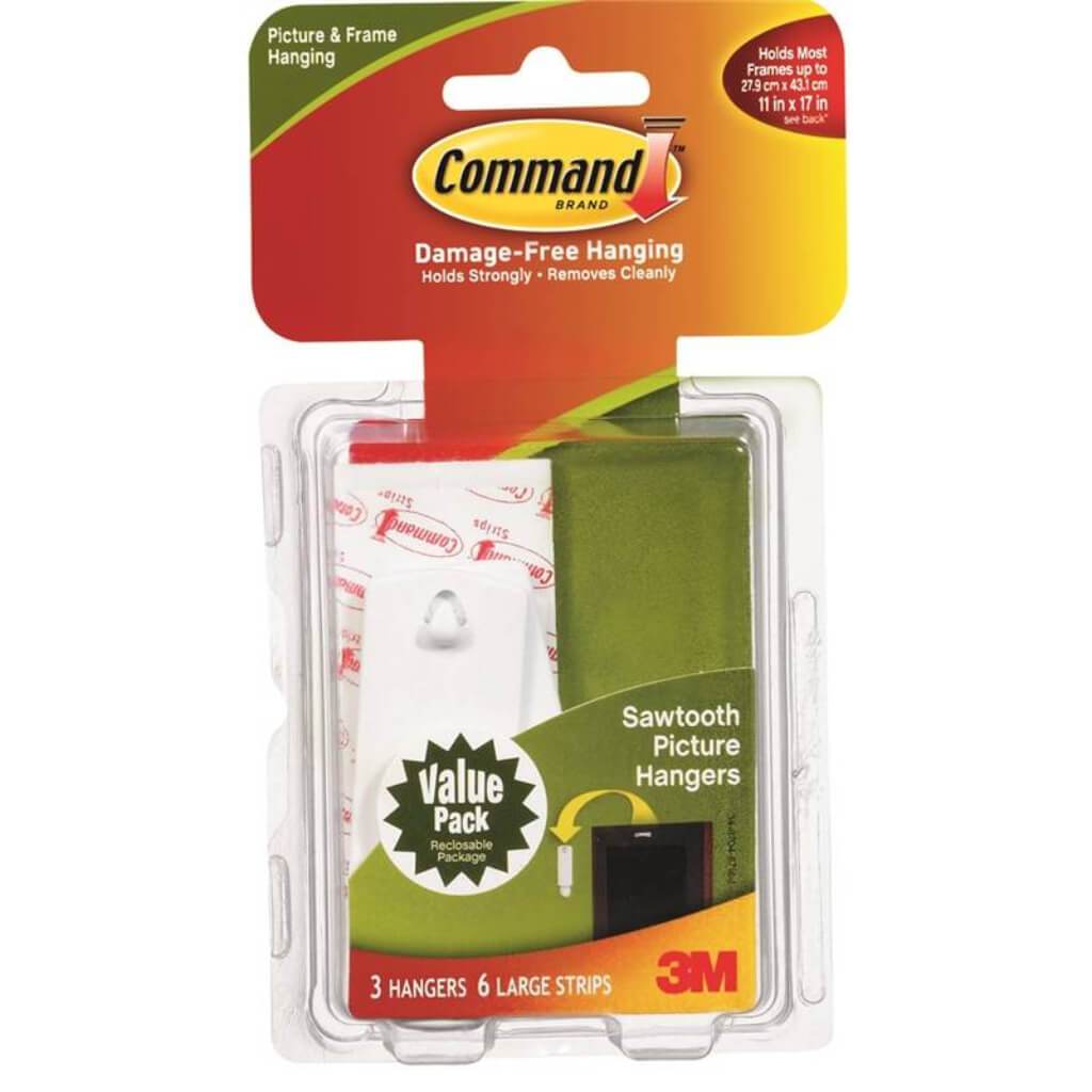 3M Command Sawtooth Picture Hanging Hooks 3 Hanger