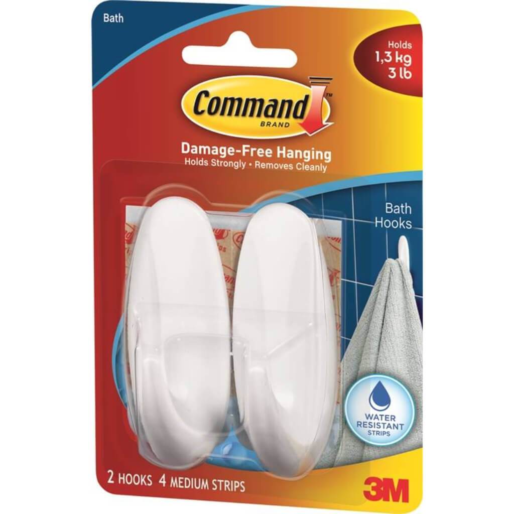 Command™ Medium Bath Hooks with Water-Resistant Strips, 2 Hooks/Pack