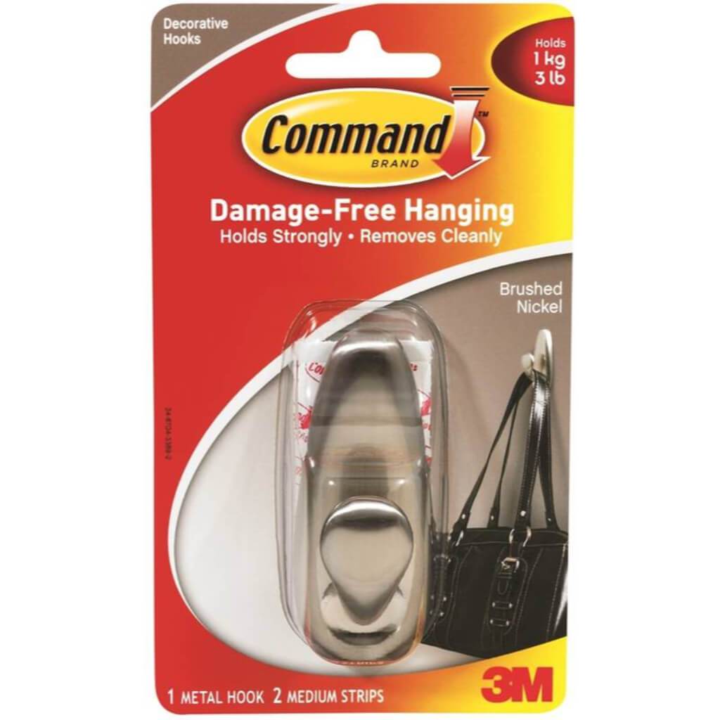 3M Command Medium Nickel Metal Hook with Command Strips