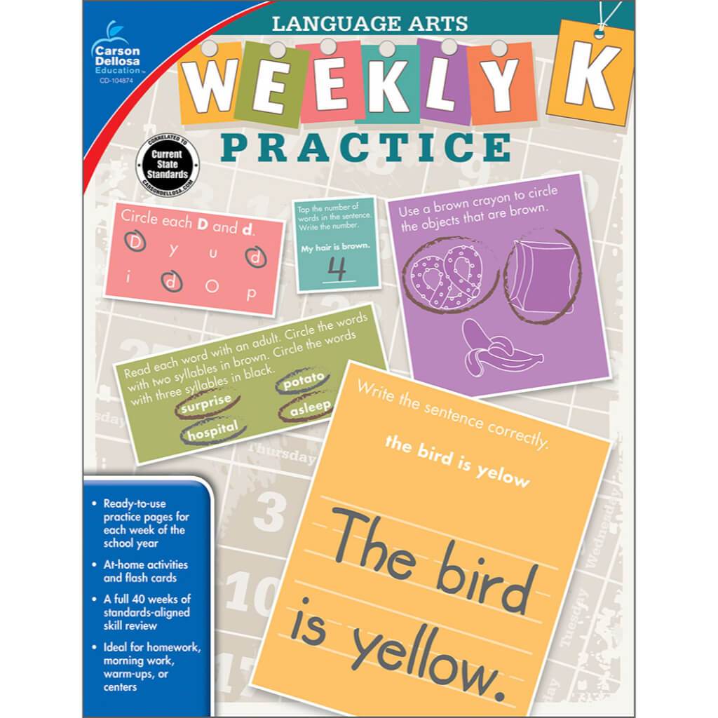 Weekly Practice Language Arts Workbook Grade K 