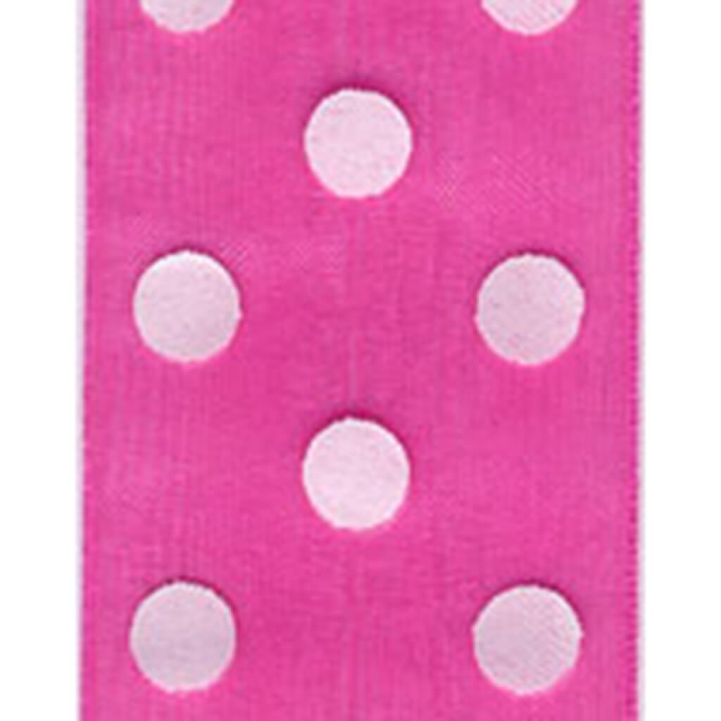 Sheer Dots 1-1/2in x 3yd Hot Pink/White