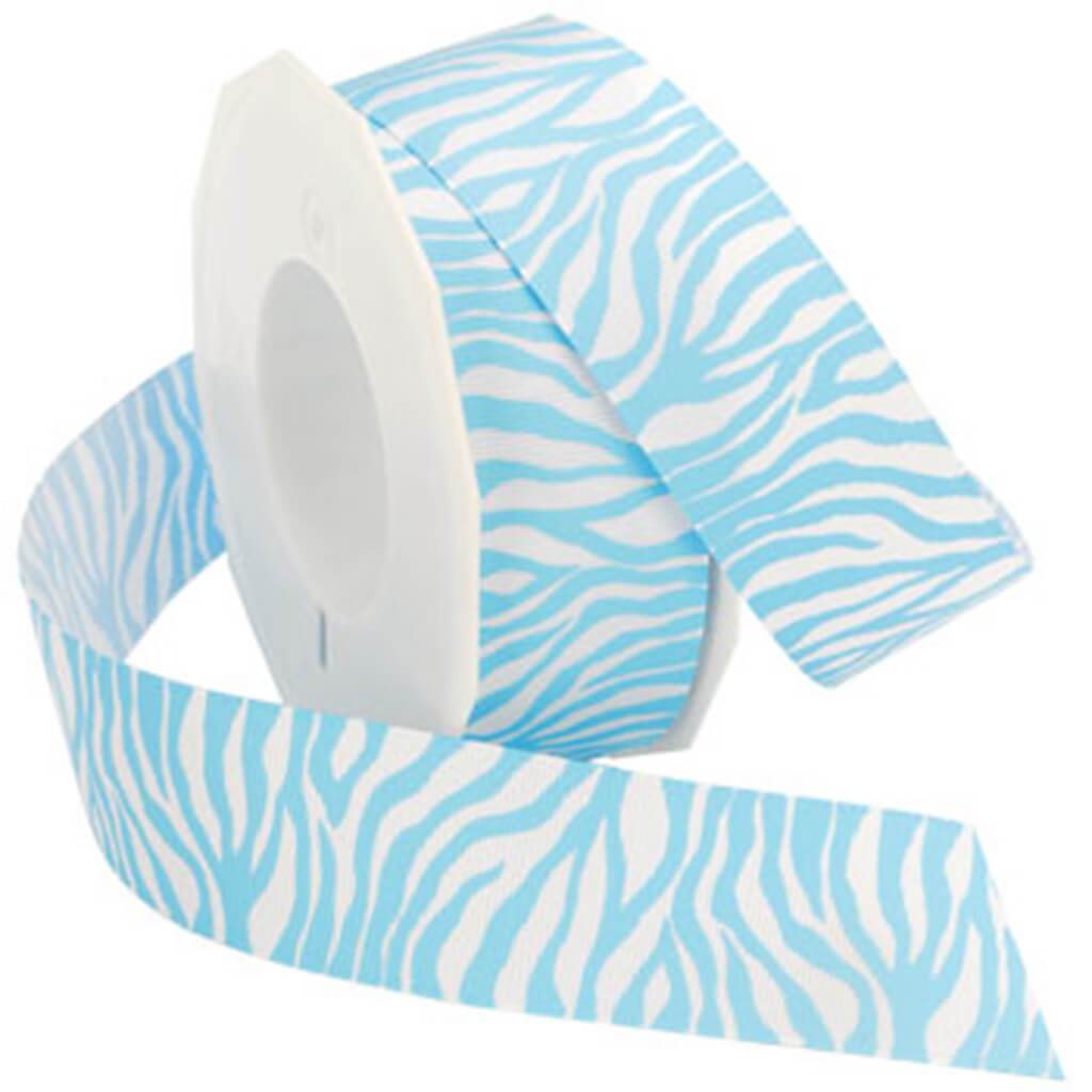 Zebra Fest Grosgrain 7/8in x 4yd Light Blue