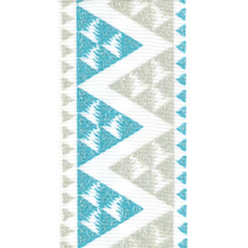 Navajo Glittered Grosgrain 7/8in x 4yd Silver/Native Blue