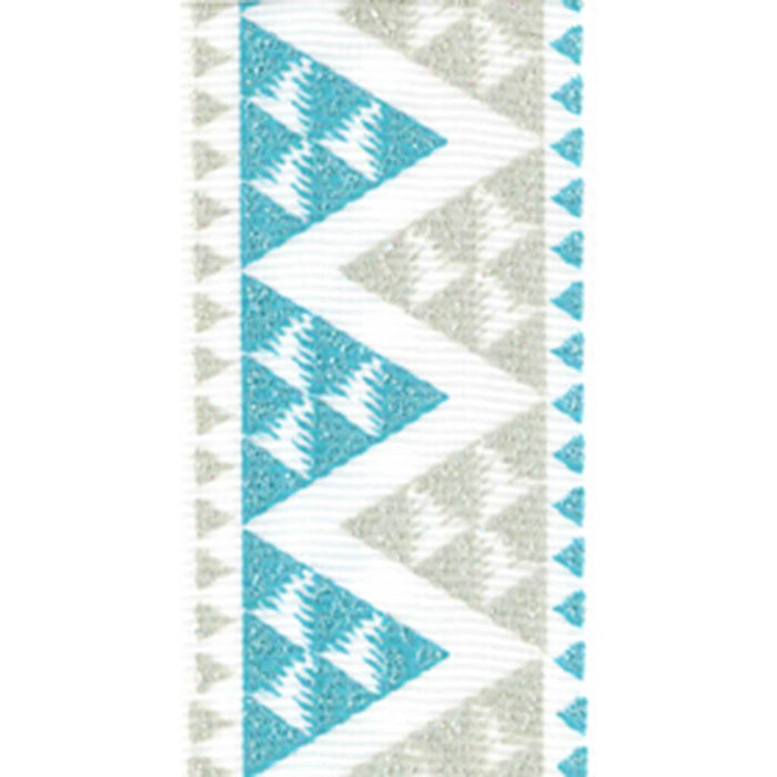 Navajo Glittered Grosgrain 7/8in x 4yd Silver/Native Blue