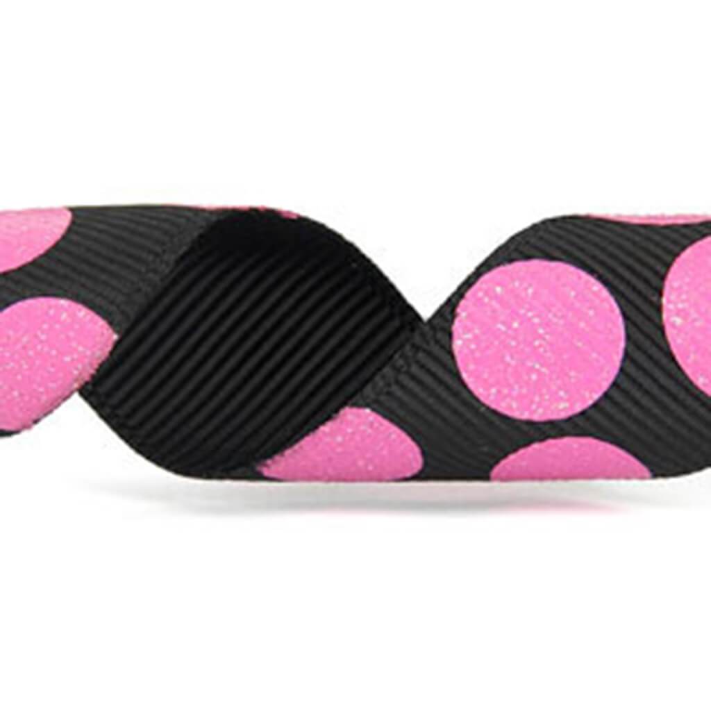 Sugar Dots 7/8in x 4yd Black/Hot Pink