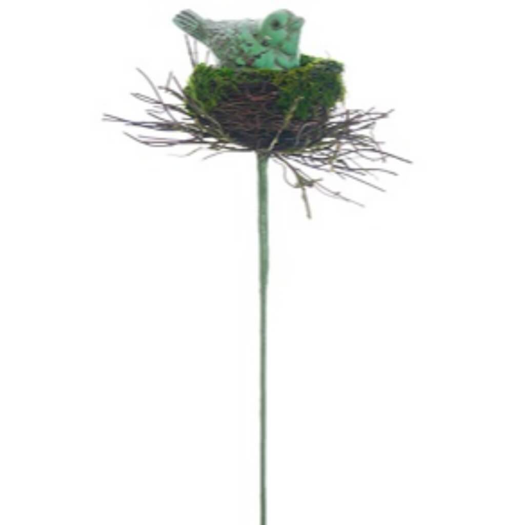 13in MOSS BIRD NEST PICK W/BIRD 