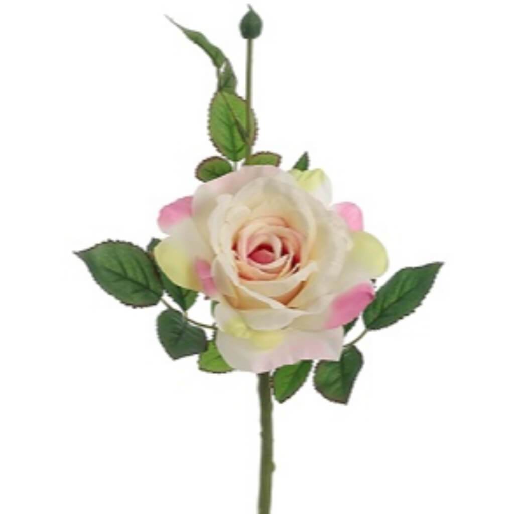 Open Rose Spray 15.5in White Bud Cream Pink 