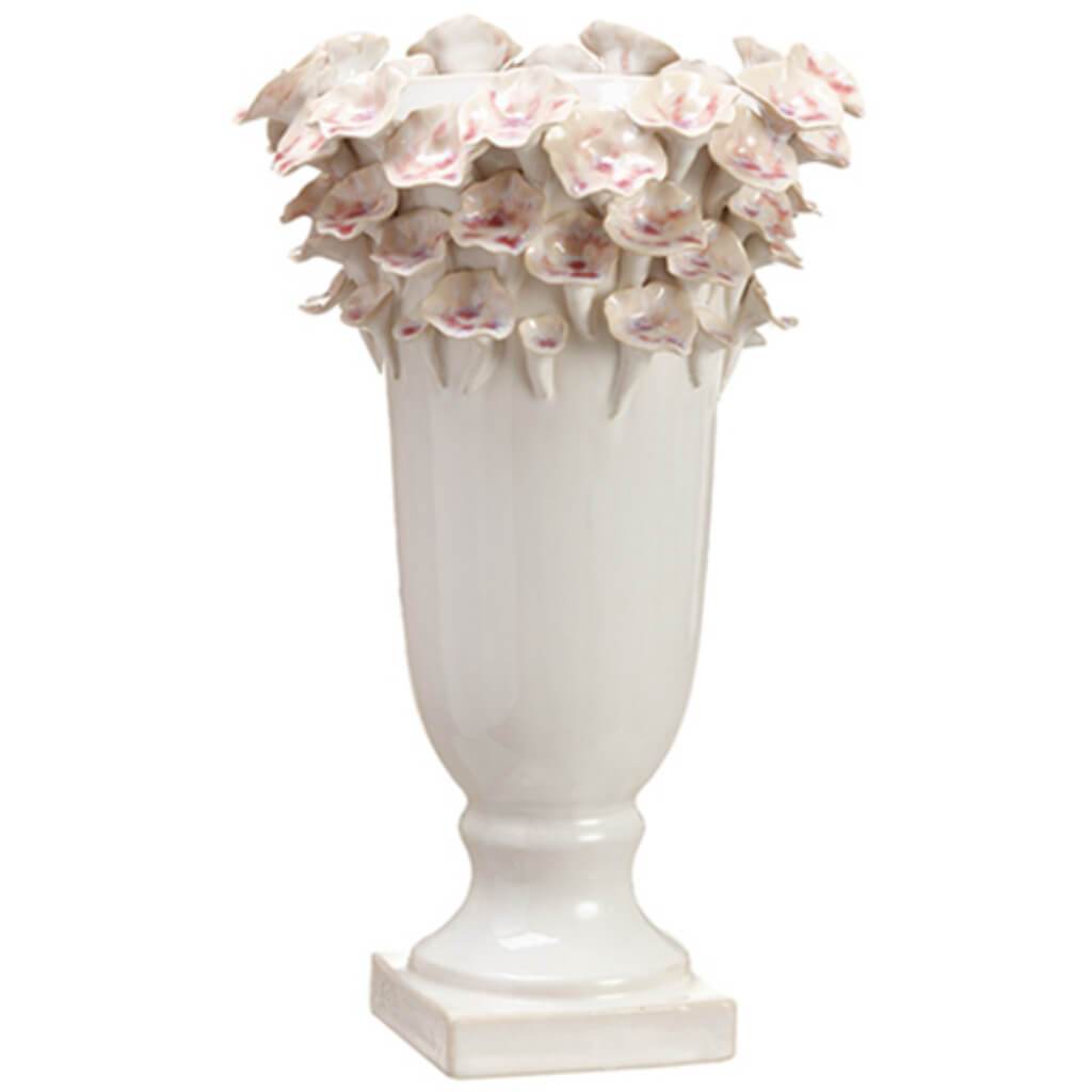 14inH x 9.5inD CERAMIC VASE WH/PK 