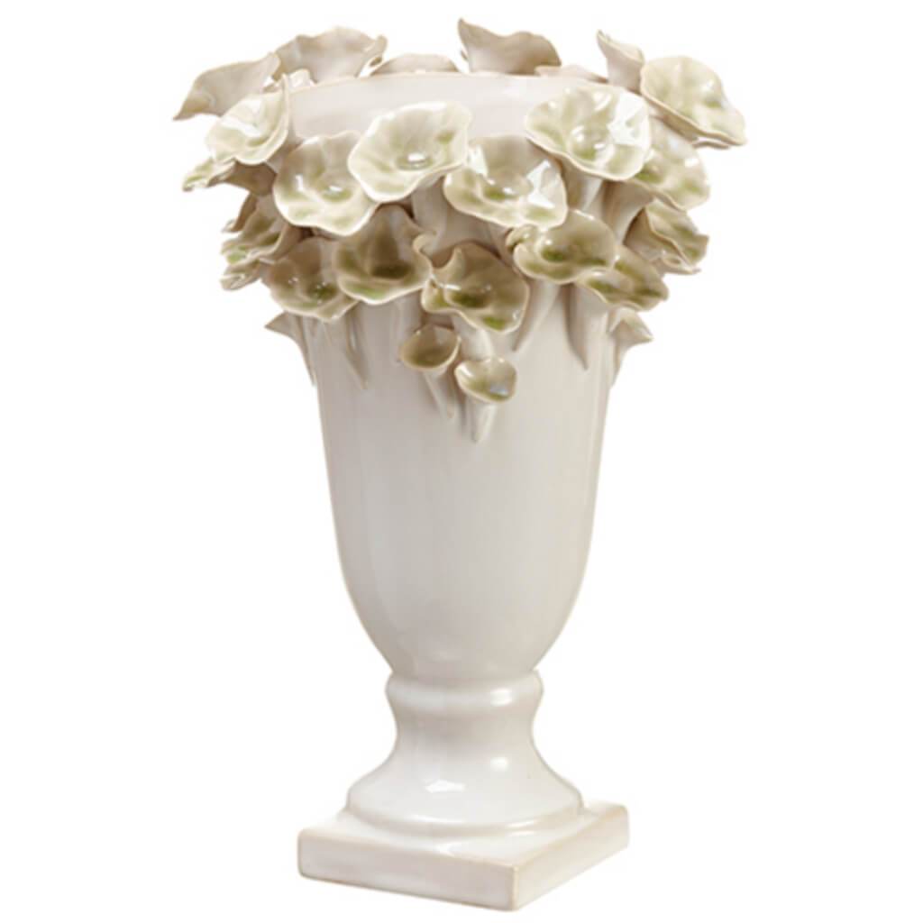 10.6H6.5"D CERAMIC VASE WH/GR 