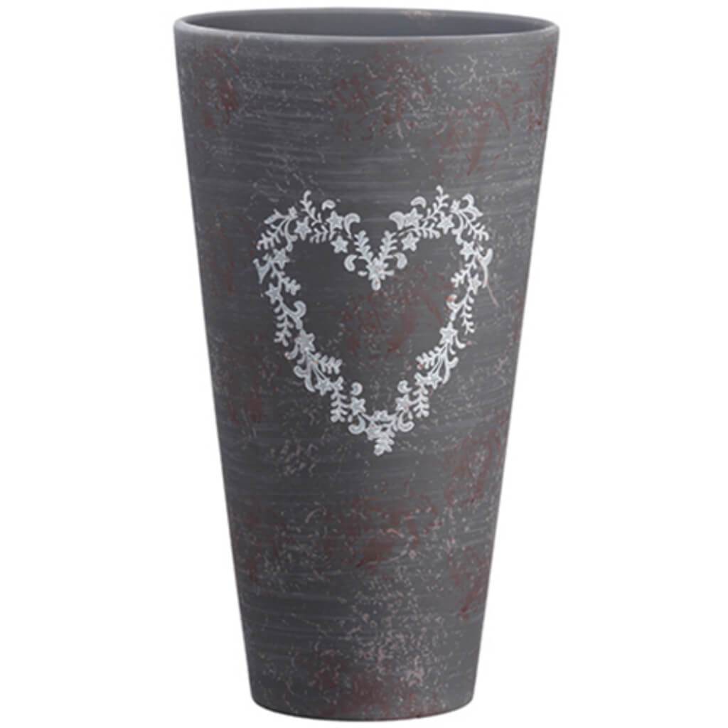 HEART CERAMIC VASE GRAY 12.9inH x 7inD 