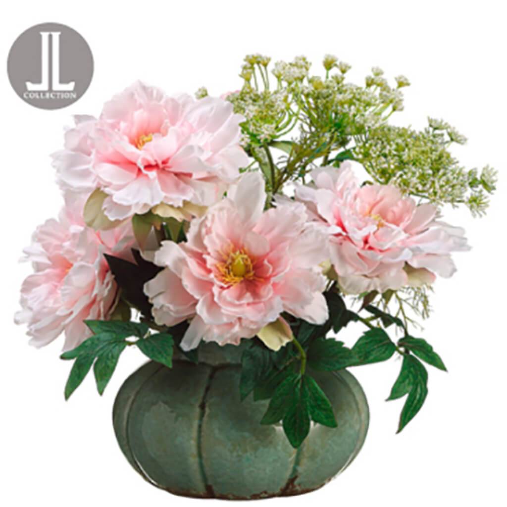 14in PEONY/Q.A.LACE IN POT PINK/WHITE 