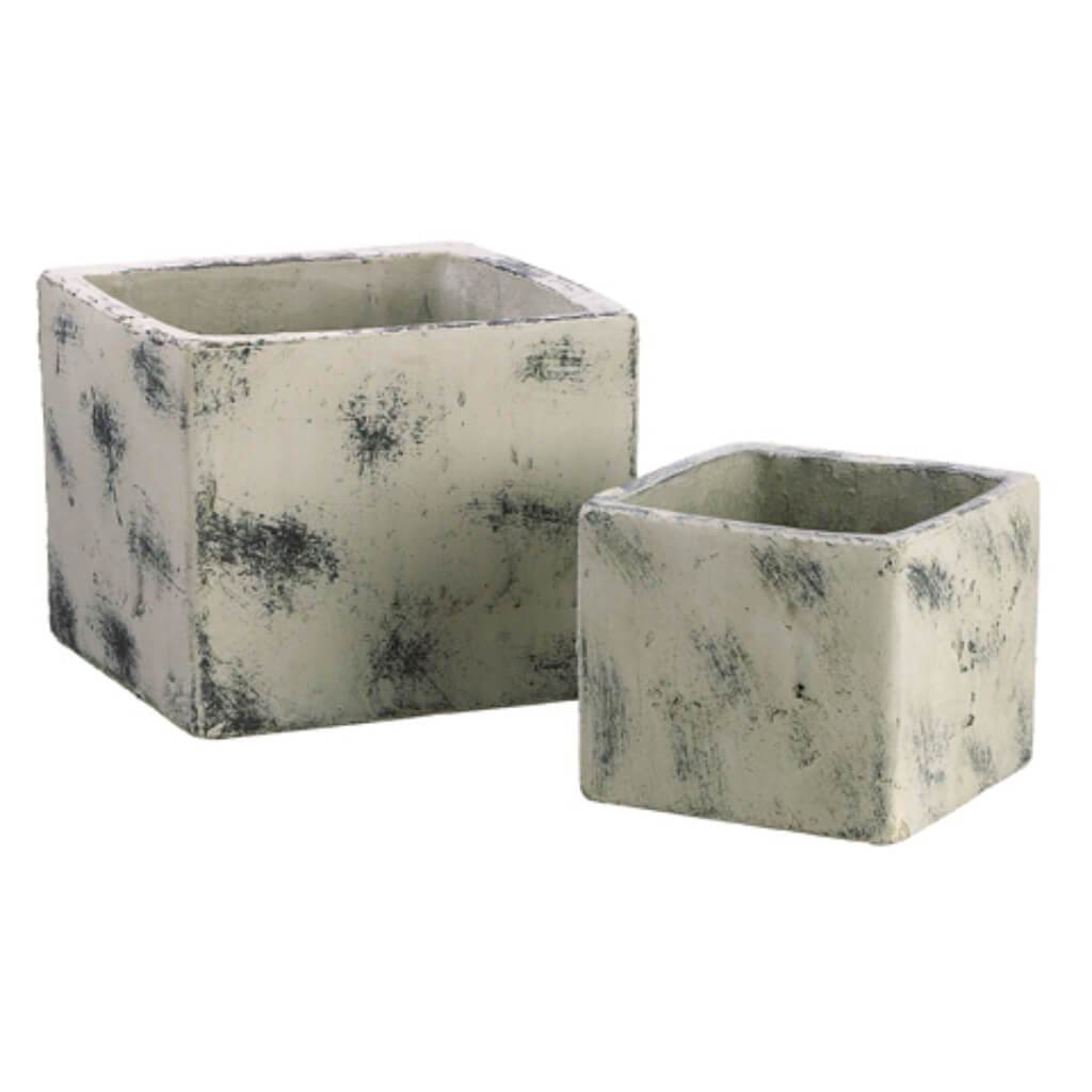 Square Terra Cotta Planter Antique 5.1inH-7inH Cream 