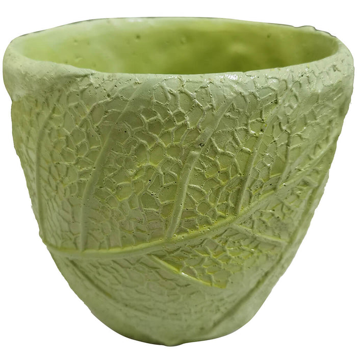 Cement Leaf Container Green, 5.5in H x 5.5in D