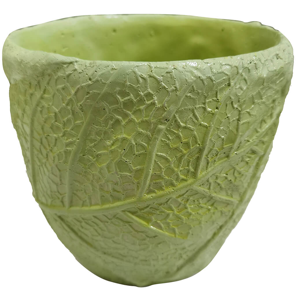 Cement Leaf Container Green, 5.5in H x 5.5in D