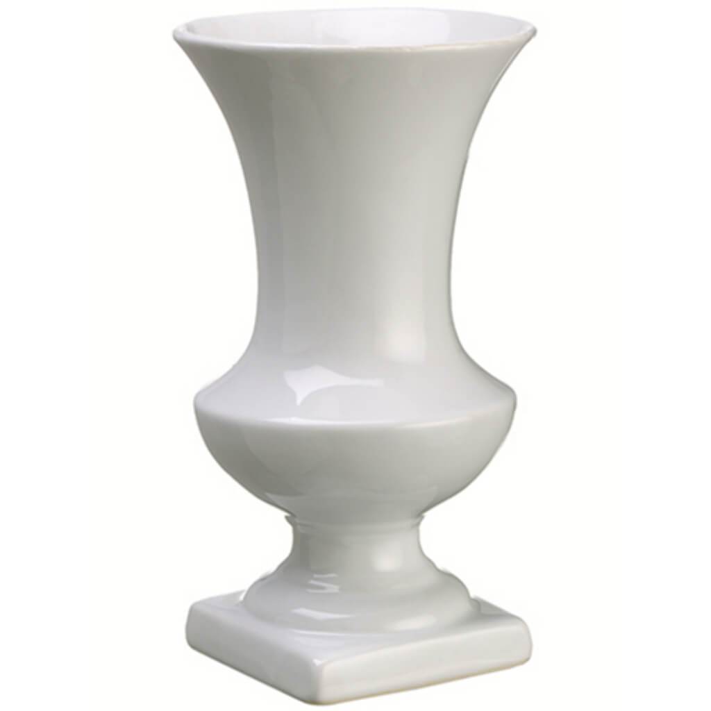 Ceramic Footed Urn White 9.8inHx5.5inD 