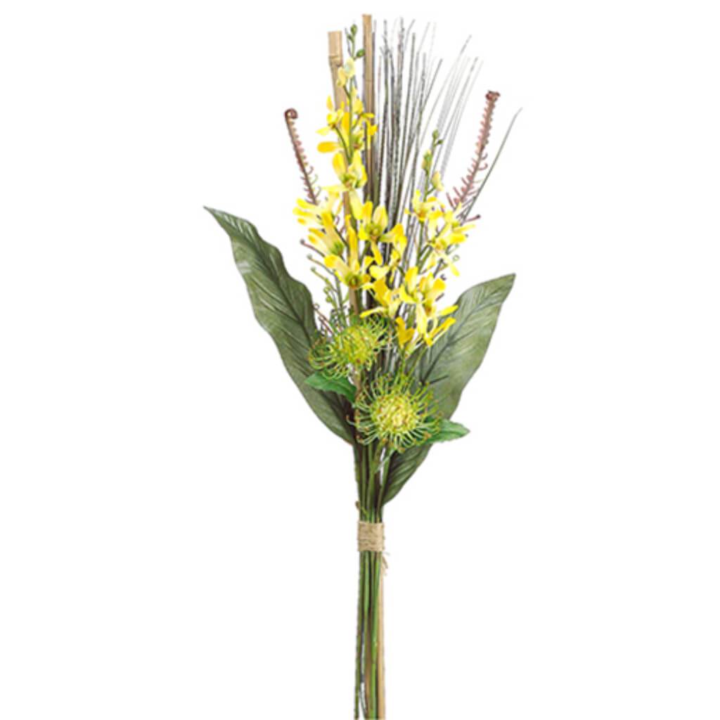 31in Dendrobium Orchid Protea Bundle Yellow Green 