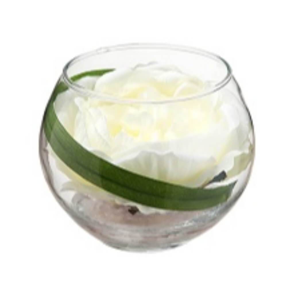 3.25in PEONY IN GLASS VASE WHITE 