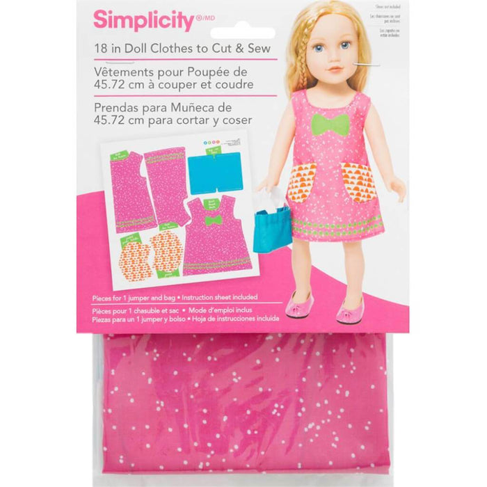 Simplicity 18in Doll Clothes To Cut & Sew Speckled Dress with Blue Purse