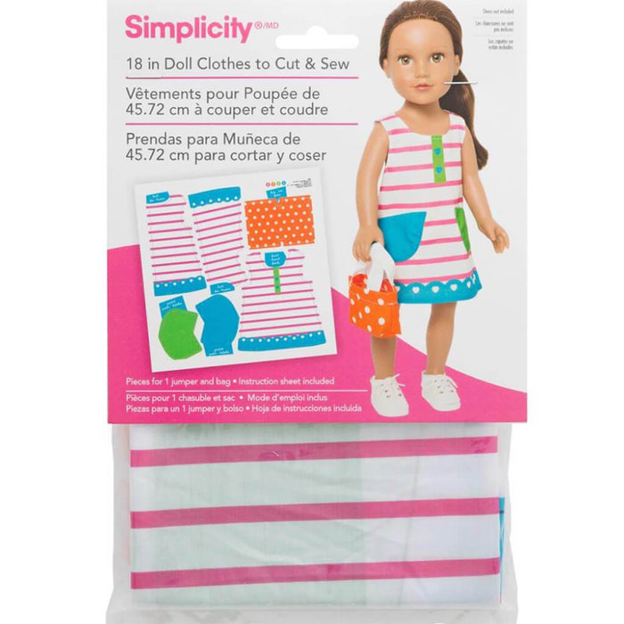 Simplicity 18in Doll Clothes To Cut & Sew White Striped Dress with Orange Purse