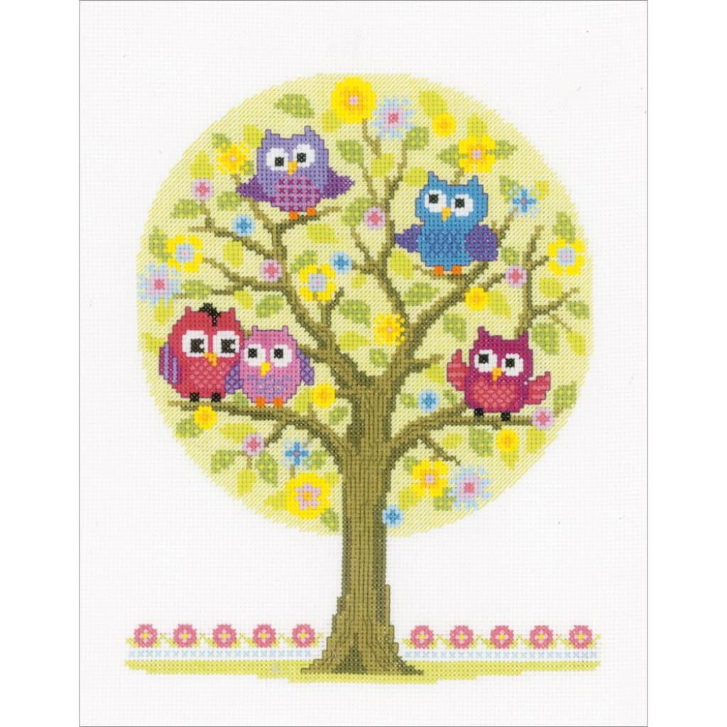 Vervaco Counted Cross Stitch Kit 9in  x 11.75in Owls Trees On Aida