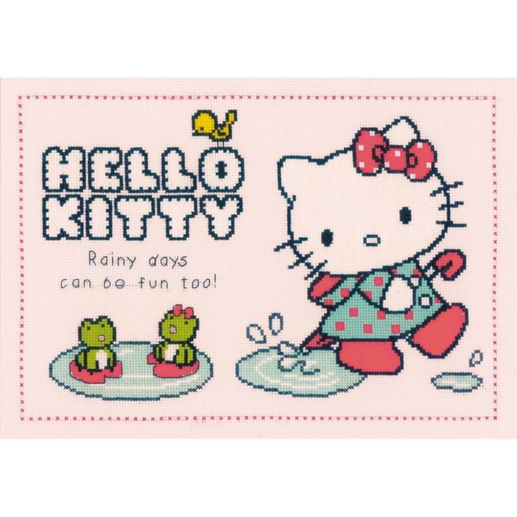 Hello Kitty Rainy Days On Aida Counted Cross Stitch Kit 13.6in x 9.6in 14 Count