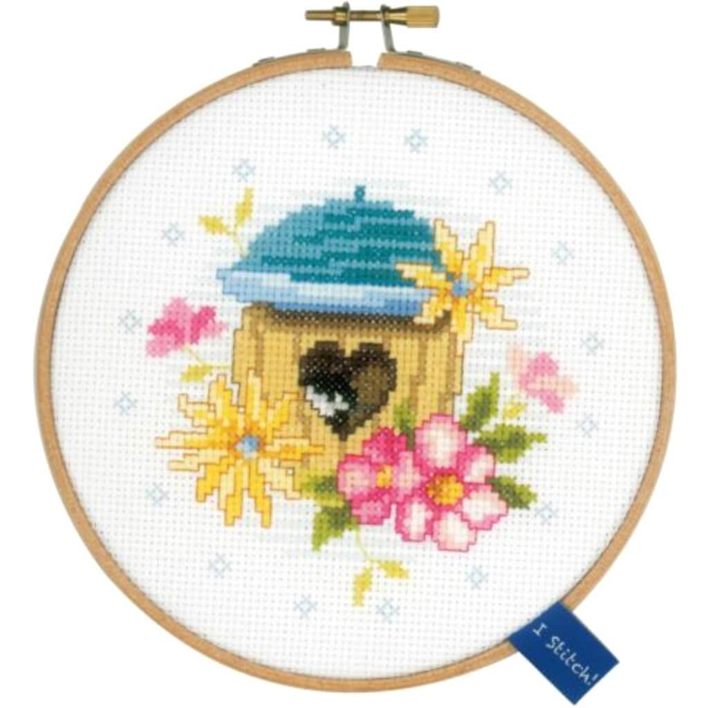 Bird House On Aida Counted Cross Stitch Kit 5.75in Round 14 Count