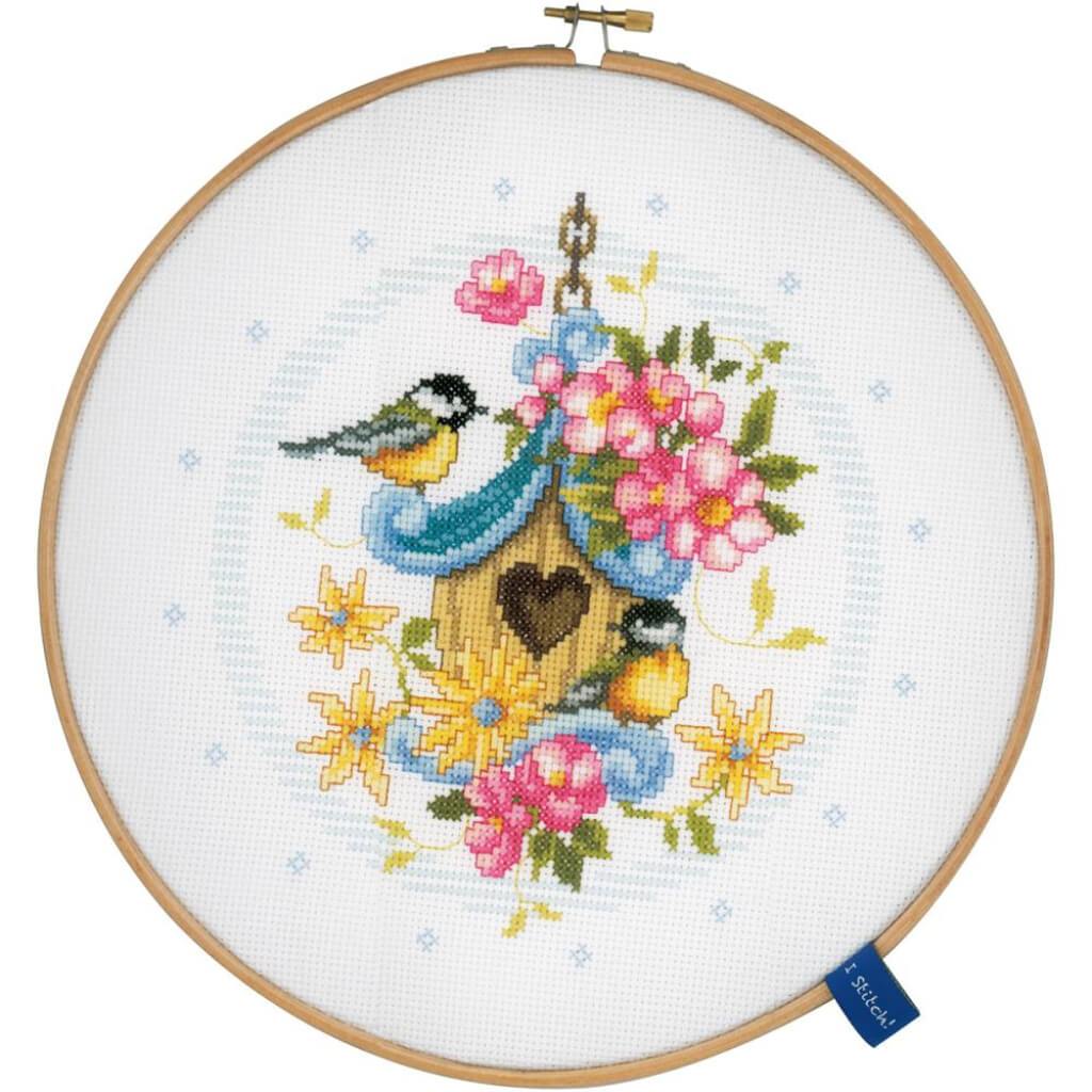 Vervaco Counted Cross Stitch Kit 8in Round Our Bird House On Aida 14 Count