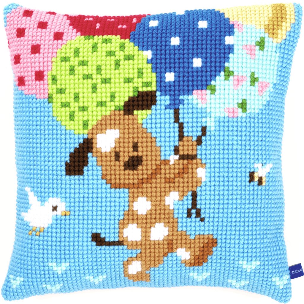 Vervaco Needlepoint Cushion Top Kit 16in x 16in Dog With Balloons