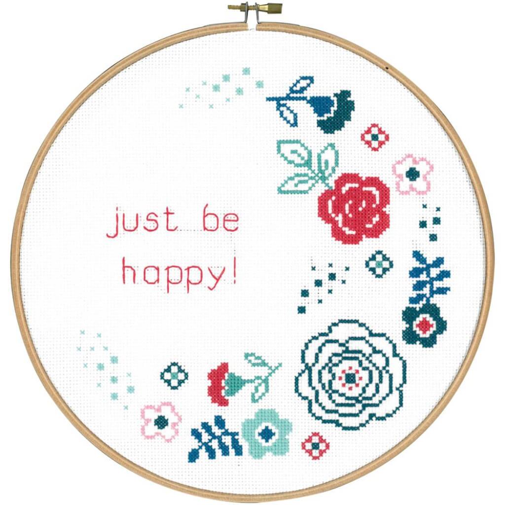 Vervaco Counted Cross Stitch Kit 9.5in Round Flowers Be Happy On Aida 14 Count