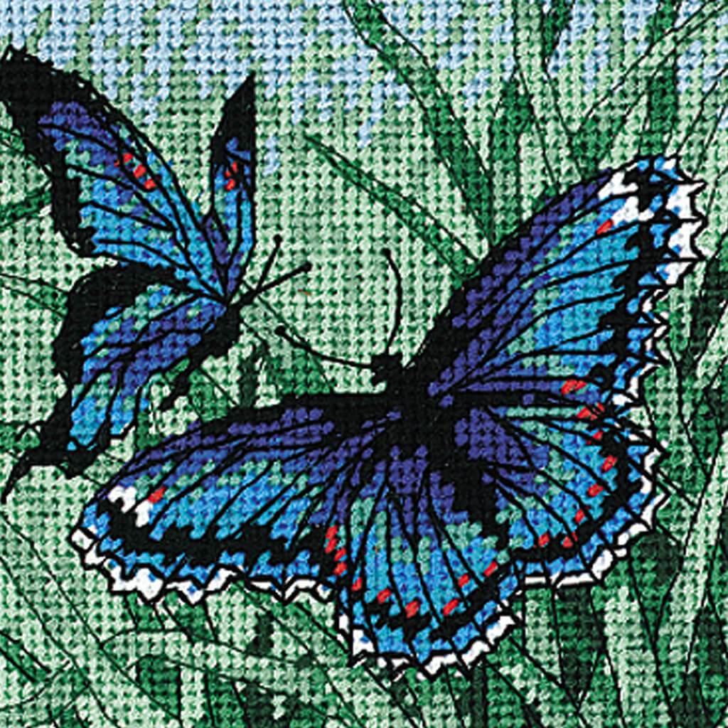 Butterfly Duo Stitched In Thread Mini Needlepoint Kit 5in x 5in