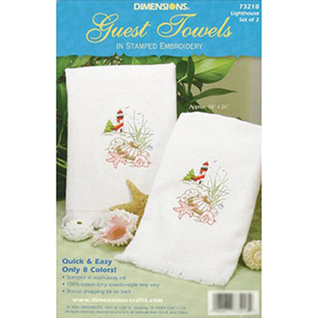 Stamped Embroidery Guest Towels 16in x 26in 2/Pkg Lighthouse