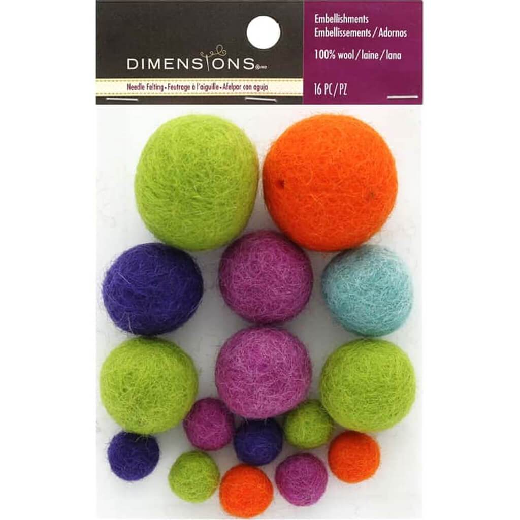 Dimensions Feltworks Ball Assortment Bright 16/Pkg