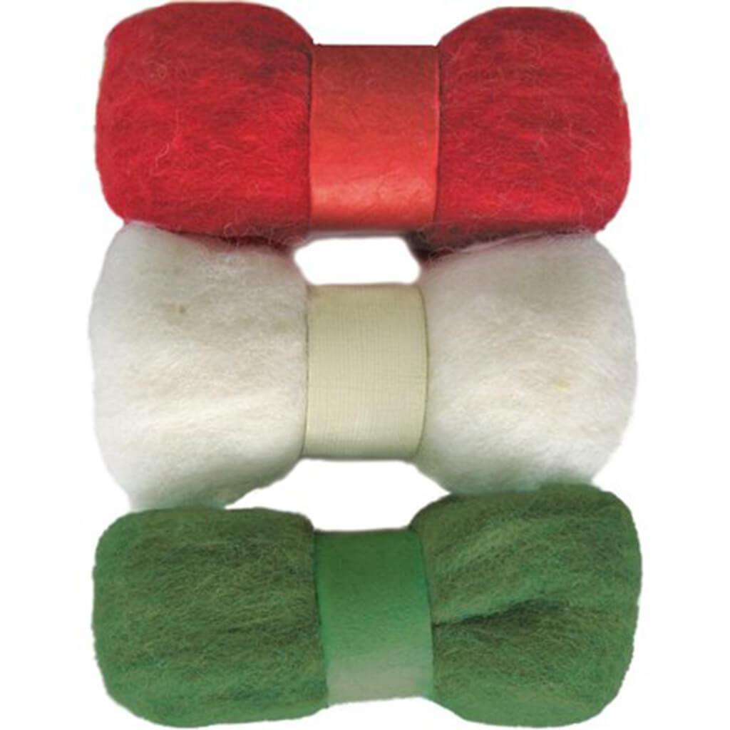 Dimensions Feltworks Roving Trio Pack 1.58oz Red, White &amp; Green