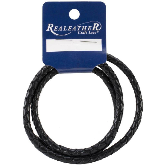 Realeather Crafts Round Braided Leather Lace 5mm x 24in Package Black
