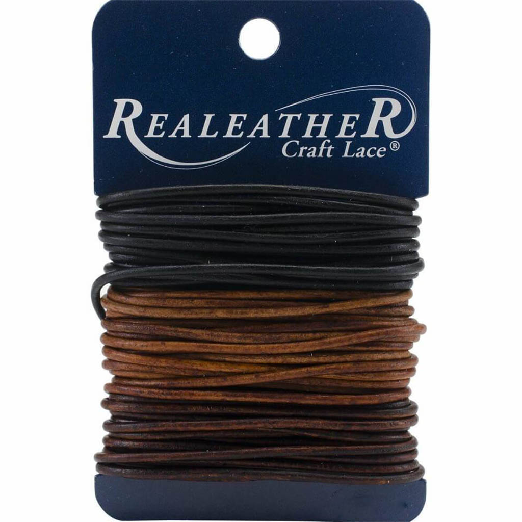 Realeather Crafts Round Leather Lace 2mm x 8yd Carded Ebony, Cedar &amp; Mahogany 