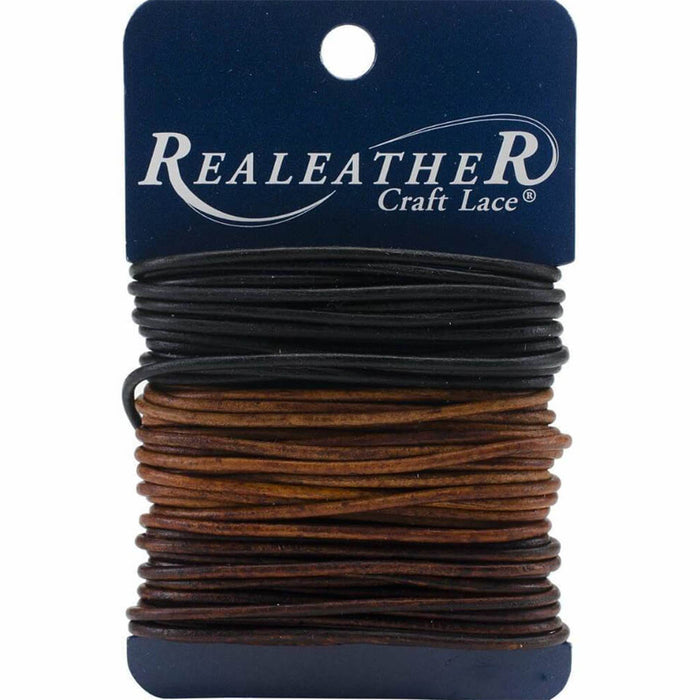 Realeather Crafts Round Leather Lace 2mm x 8yd Carded Ebony, Cedar & Mahogany 